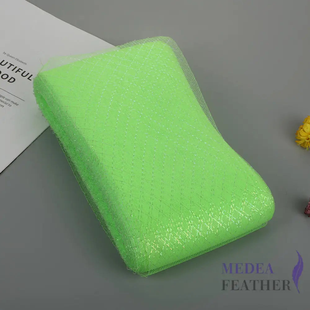 15cm Wide Lurex-thread Plain Woven Crinoline Braid Neon Green + Silver / 1 meter