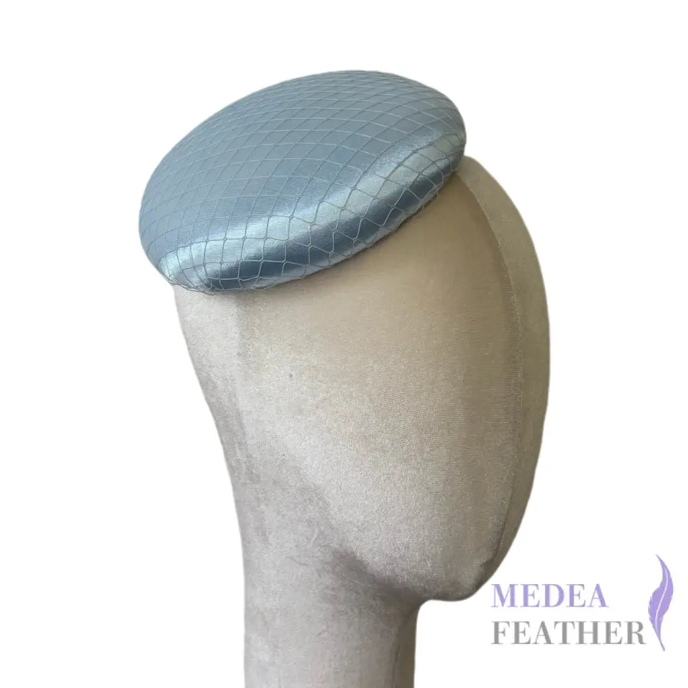 16cm Satin and Veiling Cover Button Hat Base - Powder Blue
