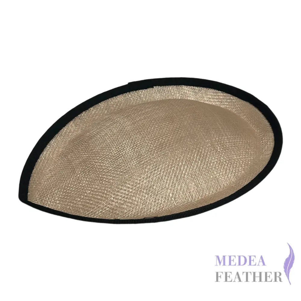 20cm Teardrop Sinamay Fascinator Hat Base Champagne with Black edge
