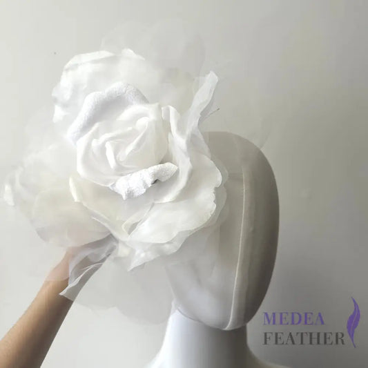 25cm White Large Silk & Organza Flower