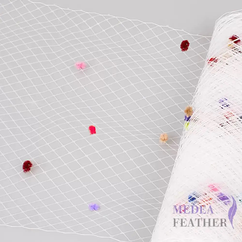 25cm Wide Bridal Veiling With Colourful Fluff Balls - 1m