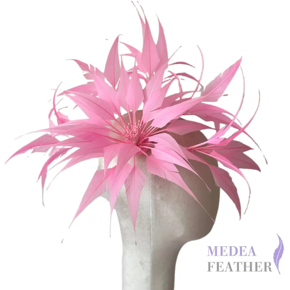 30cm Large Arrow Shape Feather Flower Set for Millinery & Hat Decoration - DS250703 - #51 pink