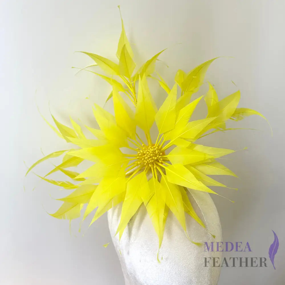 30cm Large Arrow Shape Feather Flower Set for Millinery & Hat Decoration - DS250703 - #56 Neon yellow