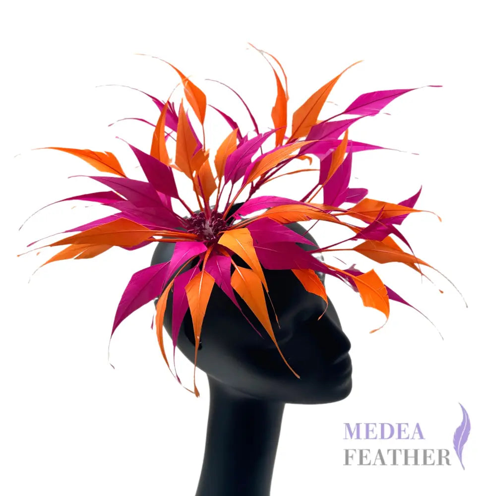 30cm Large Size Arrow Shape Feather Flower Set #20 Barbie pink & #24 Carrot Mixed