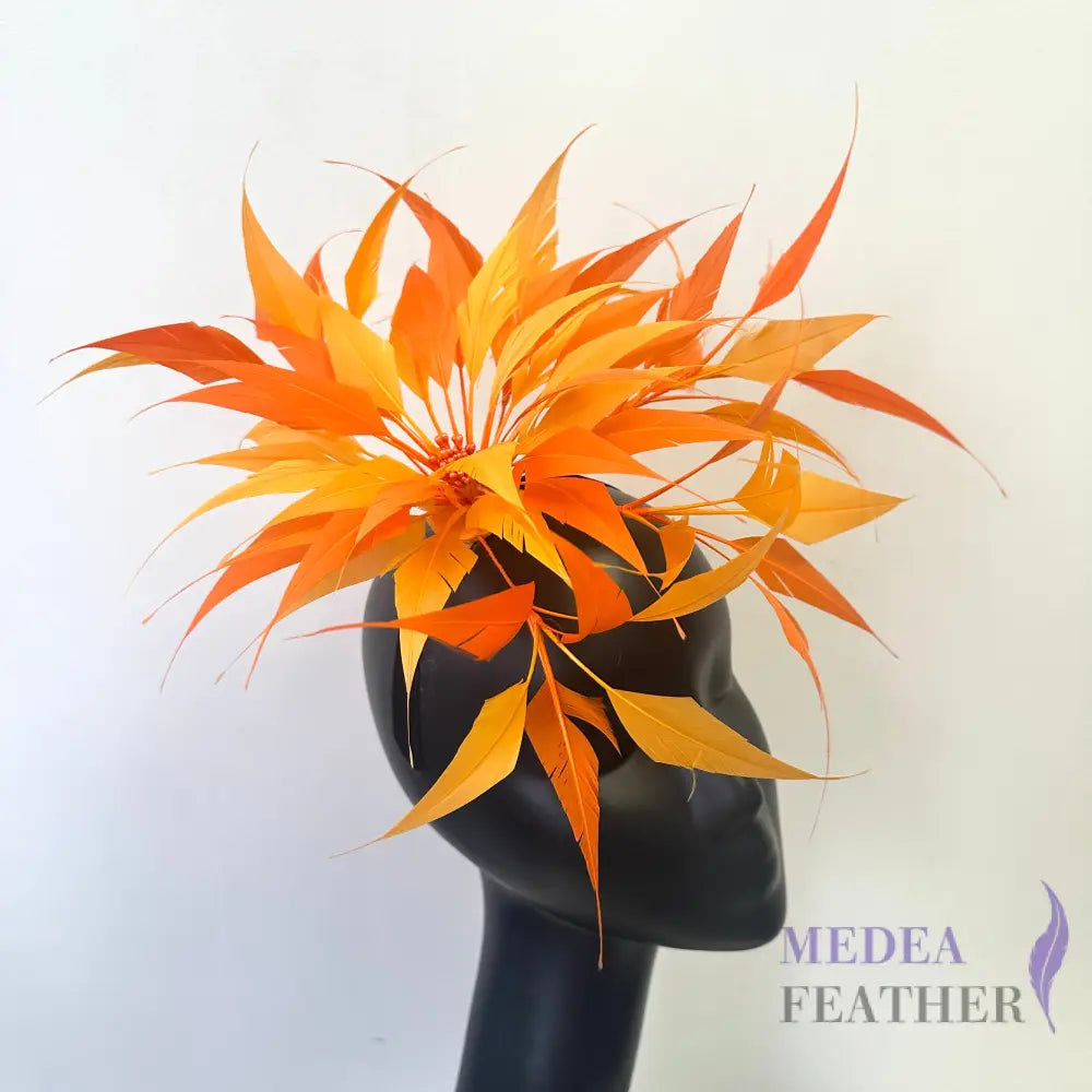 30cm Large Size Arrow Shape Feather Flower Set DS250703 #24 Carrot & #25 saffron Mixed