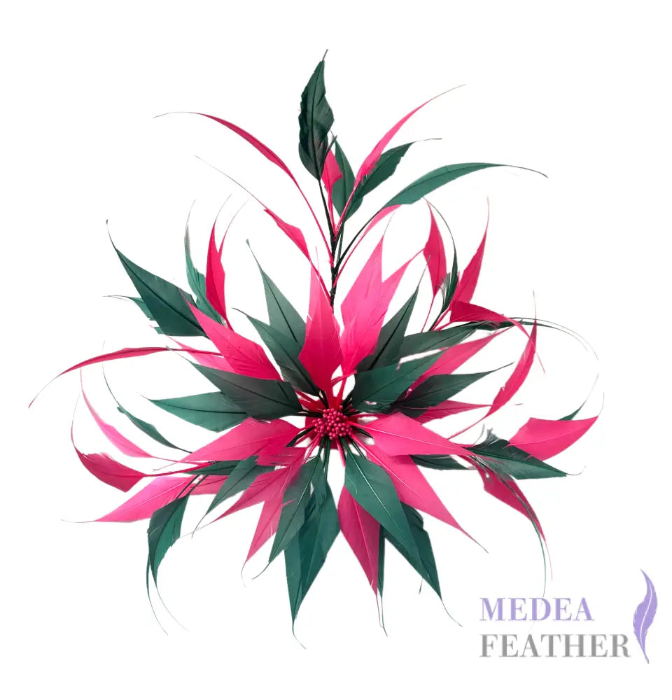 30cm Large Size Arrow Shape Feather Flower Set DS250703 #96 Dark green & #101 Fandango pink Mixed