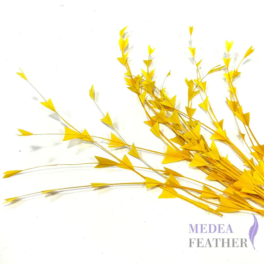 30cm Triangle Tipped Stripped Coque Feather 1 piece Yellow