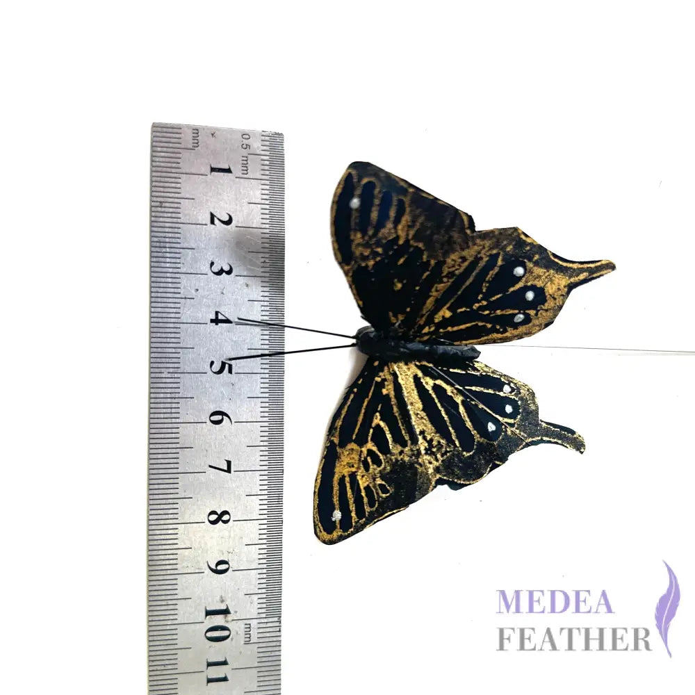 8cm wide Handmade Silver and Gold Feather Butterflies