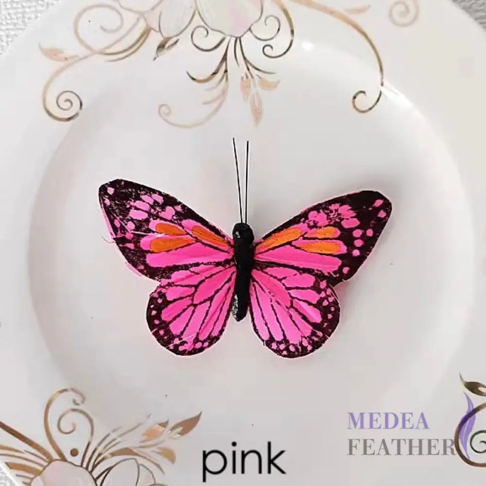 9cm wide Handmade Feather Butterflies Pink