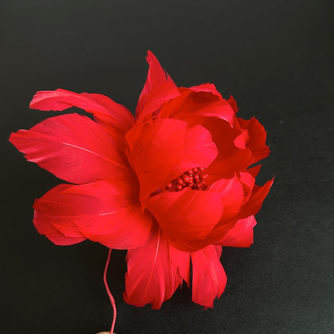 Lovely Red Rose Handmade Feather Flower Millinery Hat Mount FM051