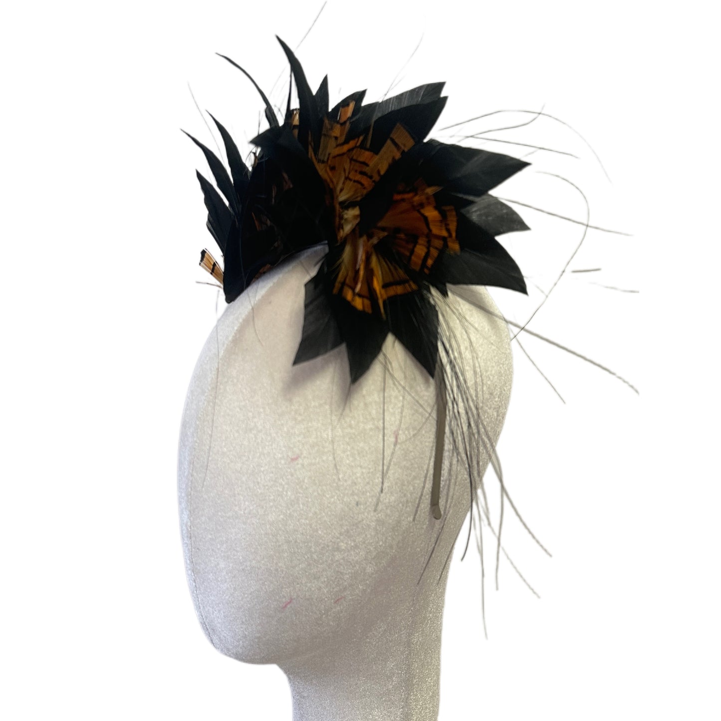 Ready-to-wear Golden Pheasant Tippet Feathers & Goose feather Fascinator