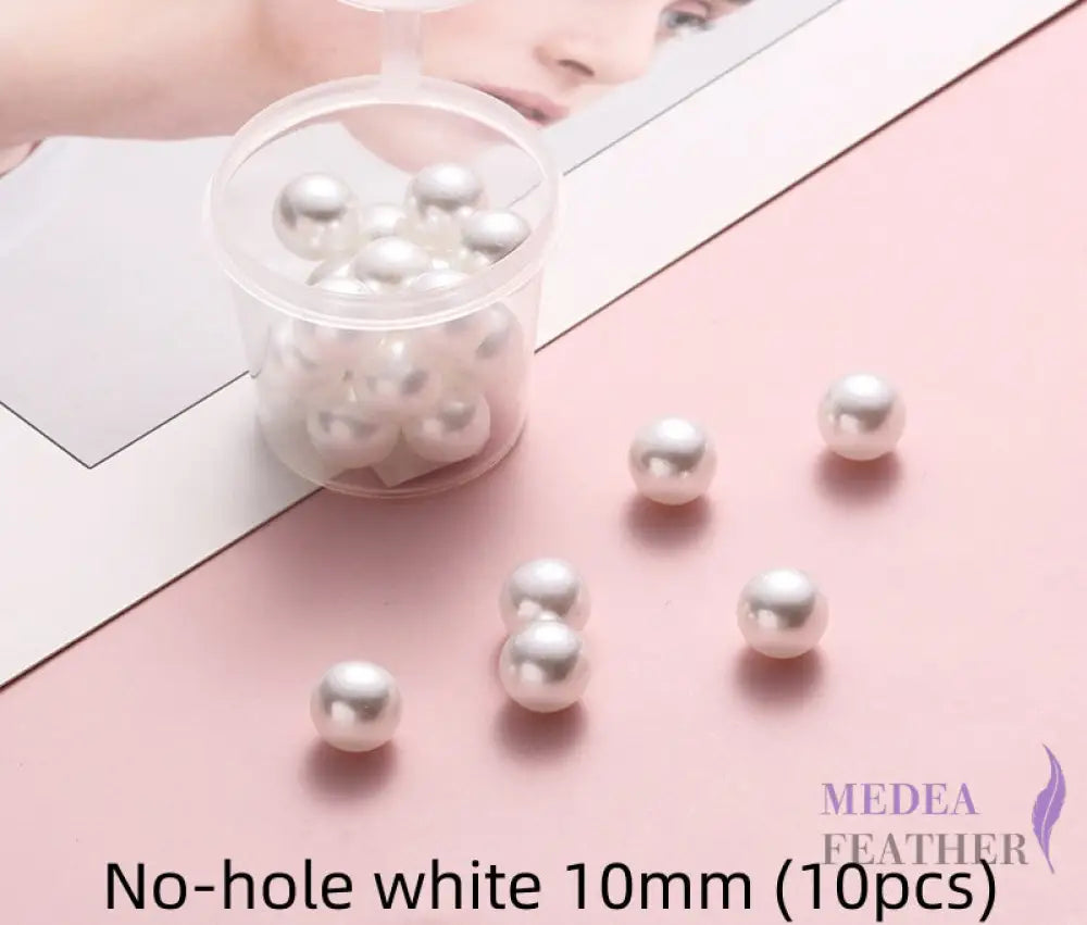 Acrylic No-Hole Round Faux Pearls No hole white 10mm-10 pcs ready-to-ship