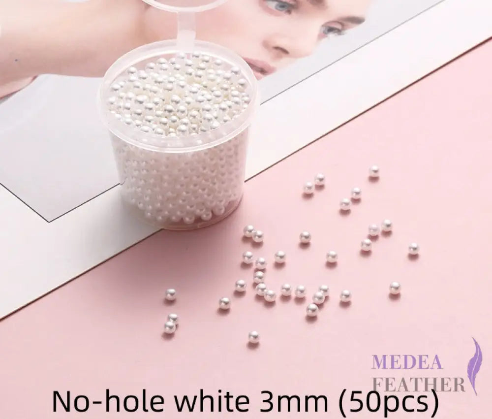 Acrylic No-Hole Round Faux Pearls No hole white 3mm-50 pcs ready-to-ship