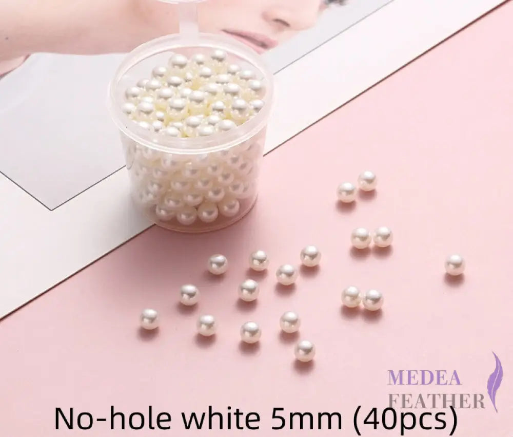 Acrylic No-Hole Round Faux Pearls No hole white 5mm-40 pcs ready-to-ship