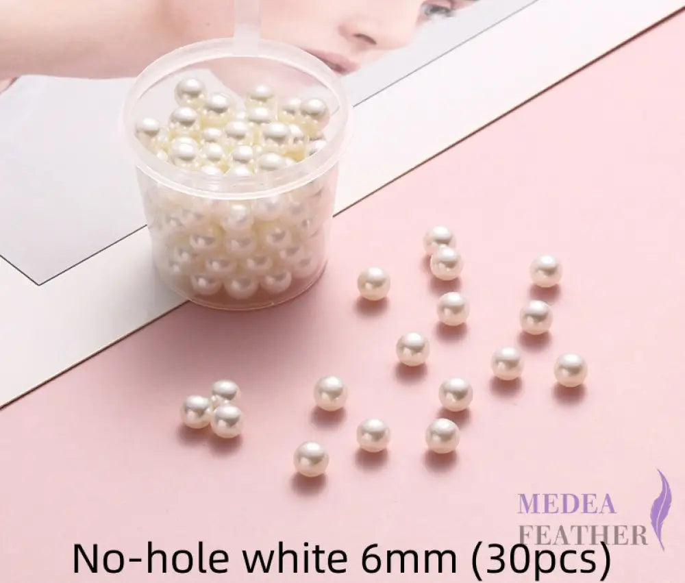 Acrylic No-Hole Round Faux Pearls No hole white 6mm-30 pcs ready-to-ship