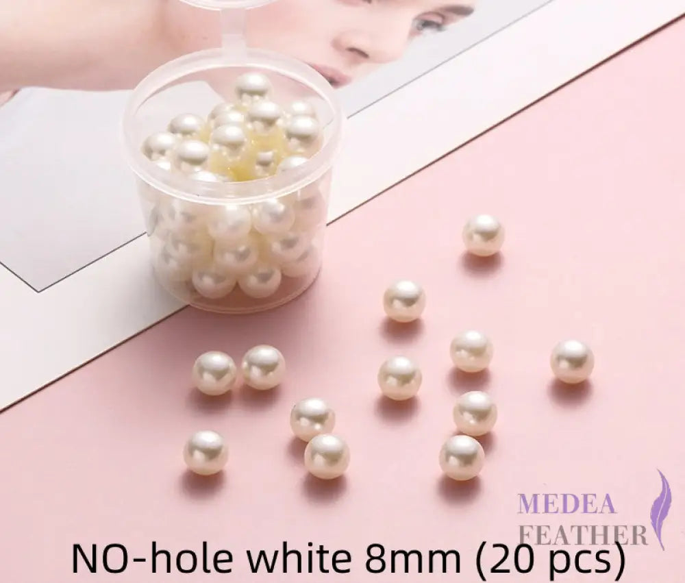 Acrylic No-Hole Round Faux Pearls No hole white 8mm-20 pcs ready-to-ship
