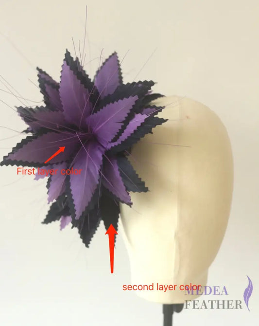 Double Zigzag Layers Goose Feather Flower Mount #60 dark purple & #03 black