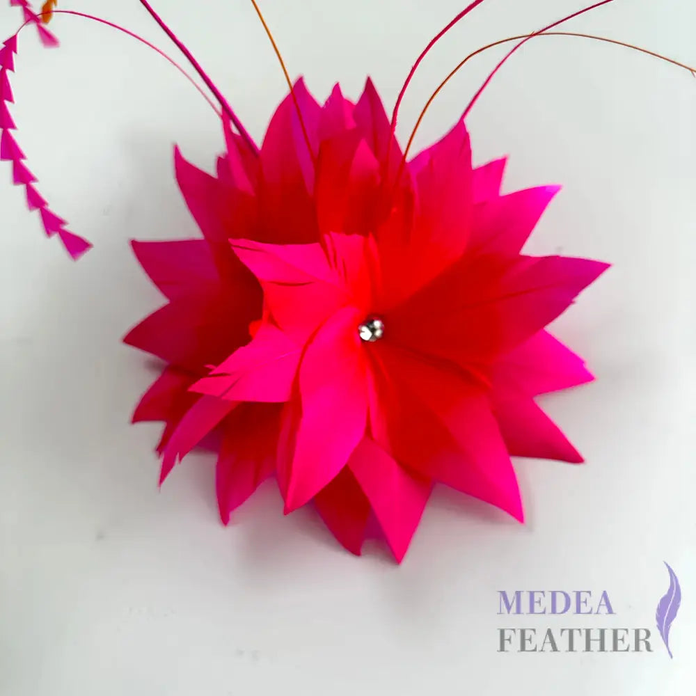 ’Flowers Fragrance’/Handmade Feather Flower Mount with zigzag coque feather