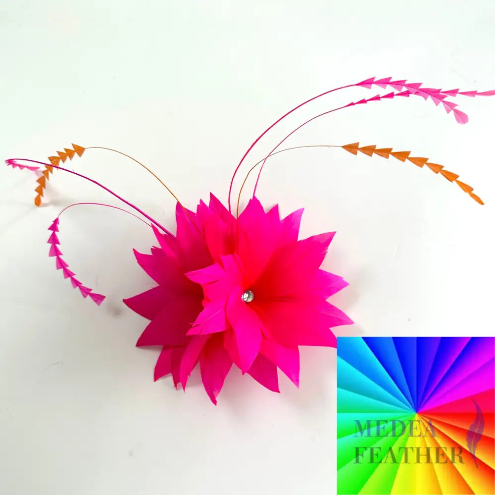 ’Flowers Fragrance’/Handmade Feather Flower Mount with zigzag coque feather Custom - Please add text below