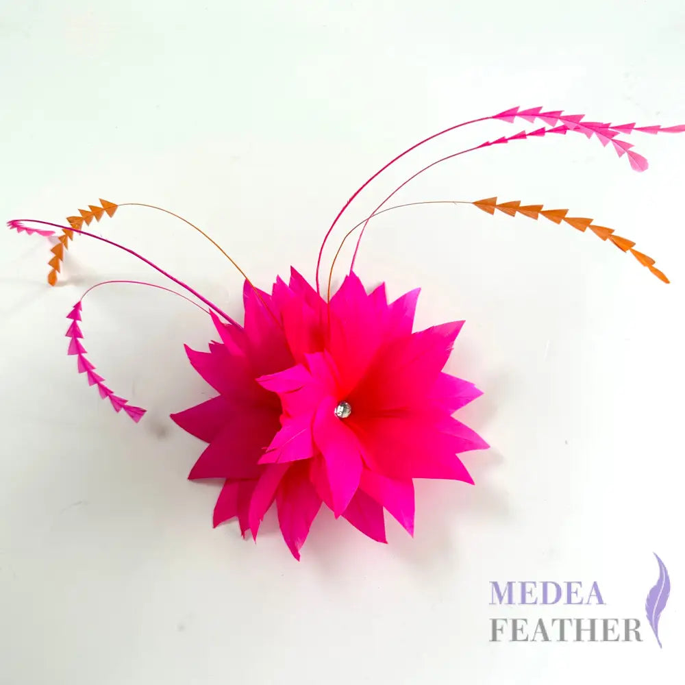 ’Flowers Fragrance’/Handmade Feather Flower Mount with zigzag coque feather Hot pink