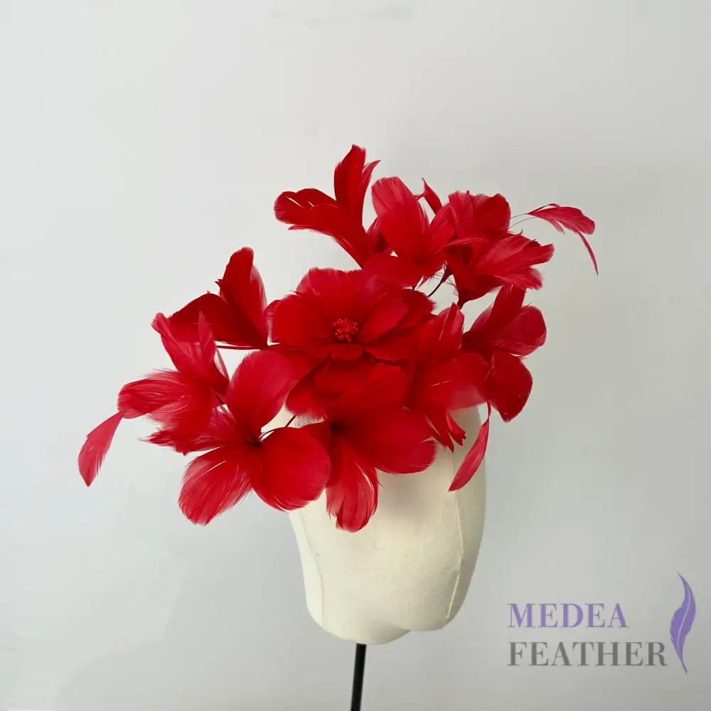 FM046 Surrounded Feather Flowers Set #23 tango red