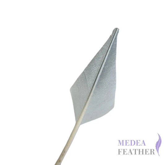 Gold Silver Lurex Arrow Head Turkey Quill Feather - White base with gradient silver effect