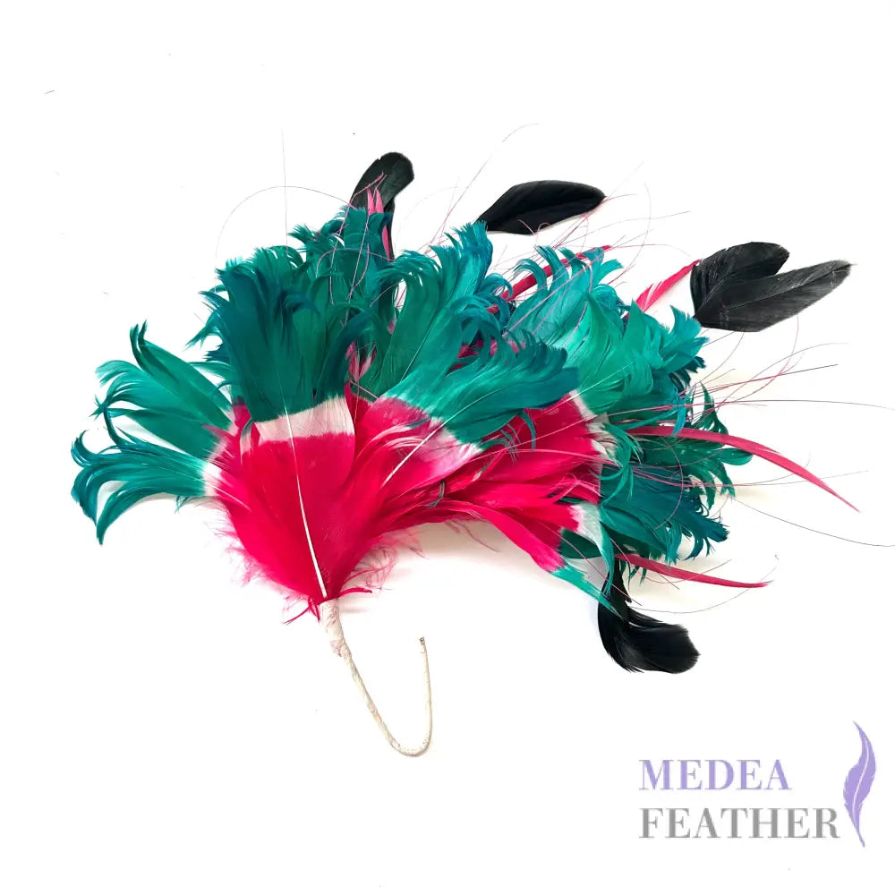 Gradient Curled Goose Feather Mount Green & Pink