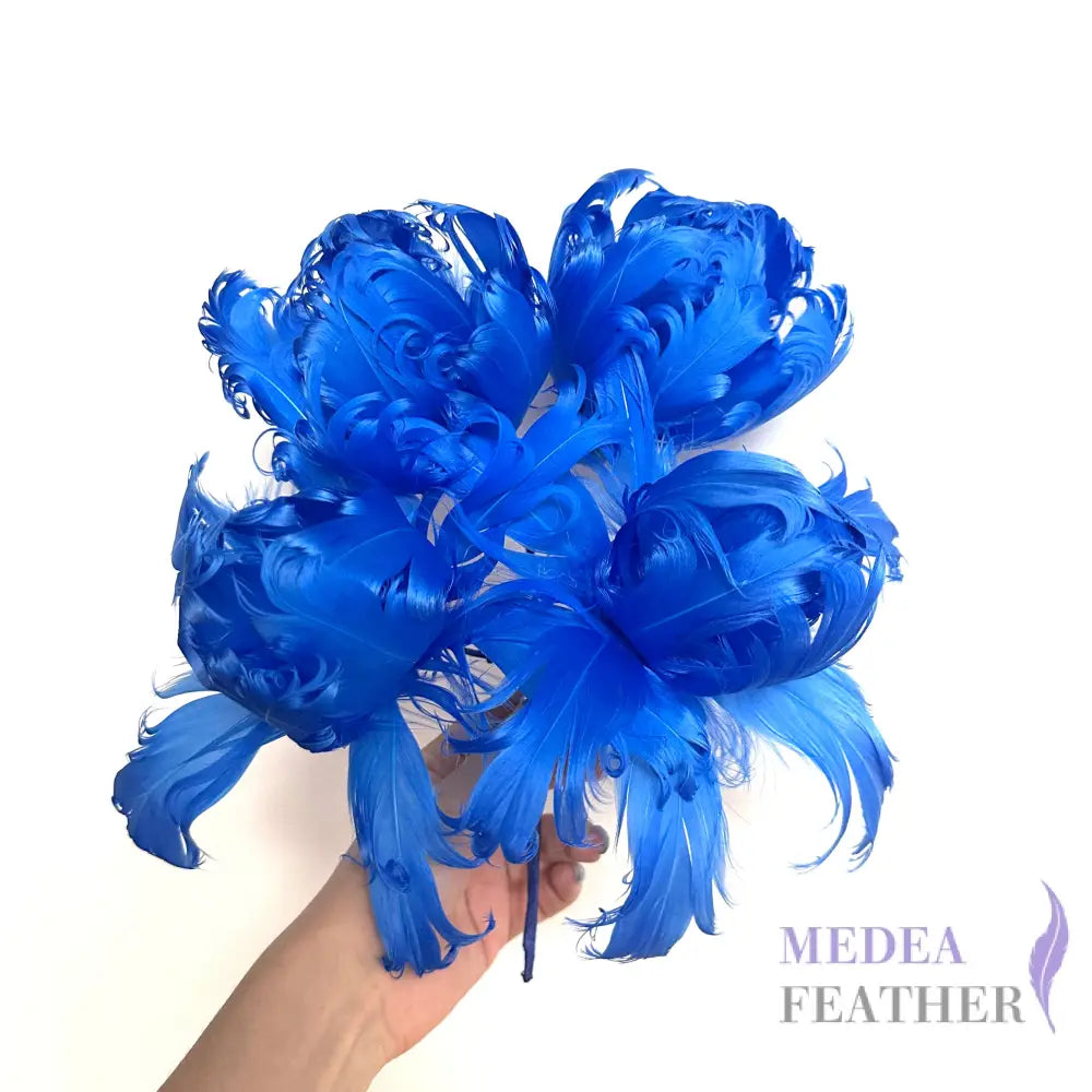 Handmade Curled Leaf Feather Flower Millinery Hat Mount DS25050A #83 electron blue
