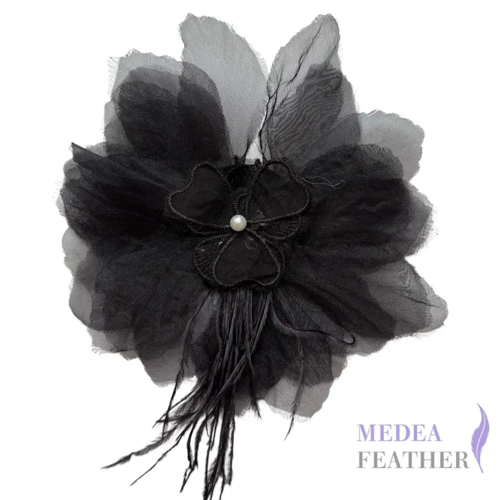 Large Transparent Tulle Flower Applique with Feather Lace Tassel