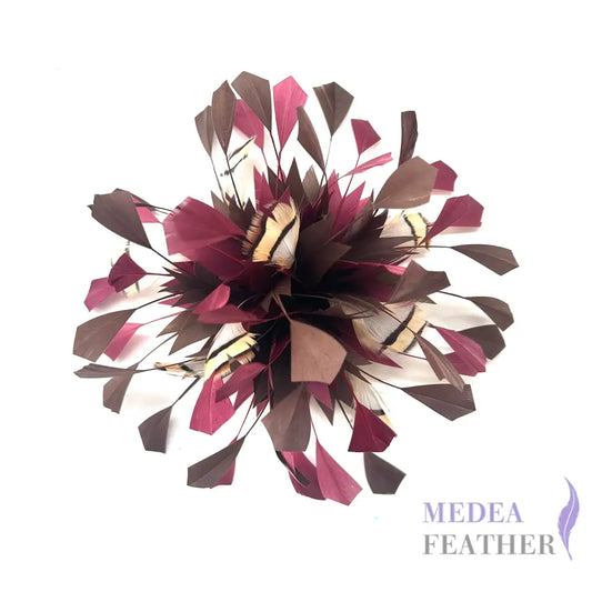Spiky Centre Goose & Natural Colour Feather Flower Mount 35 Raspherry & 66 Cub+ Pheasant Feather