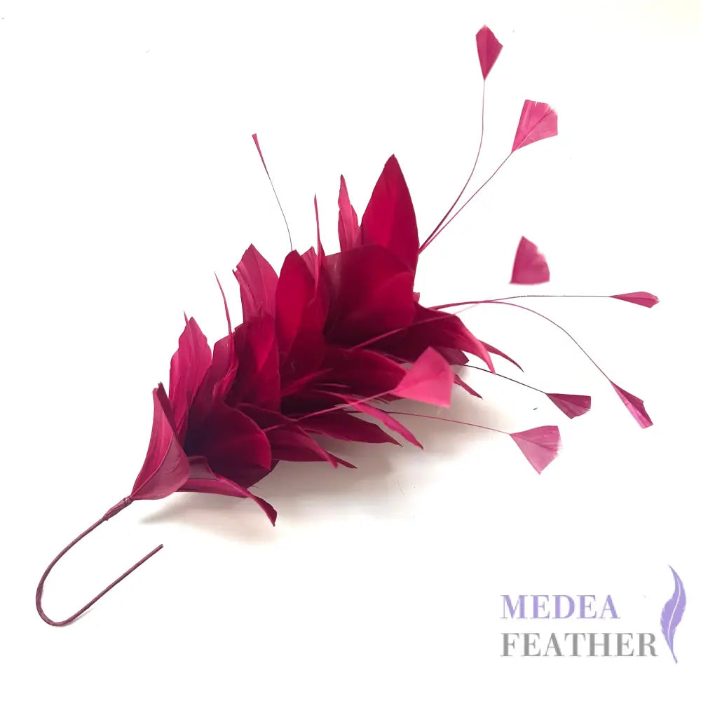 Stripped Diamond Coque & Goose Feather Wired Flower Mount #104 Red Plum