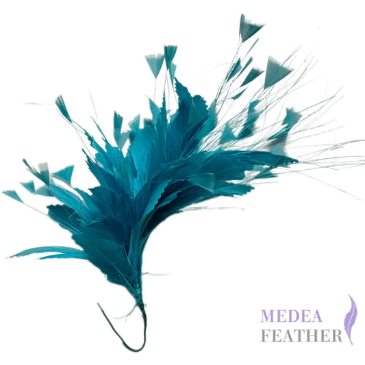 Handmade Triangle Tipped Stripped Coque & Burnt Peacock Feather Flower Mount FM074