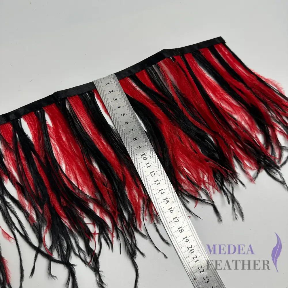 Two colour Natural Dyed Ostrich Feather Fringe Trim 1 Meter Red and Black