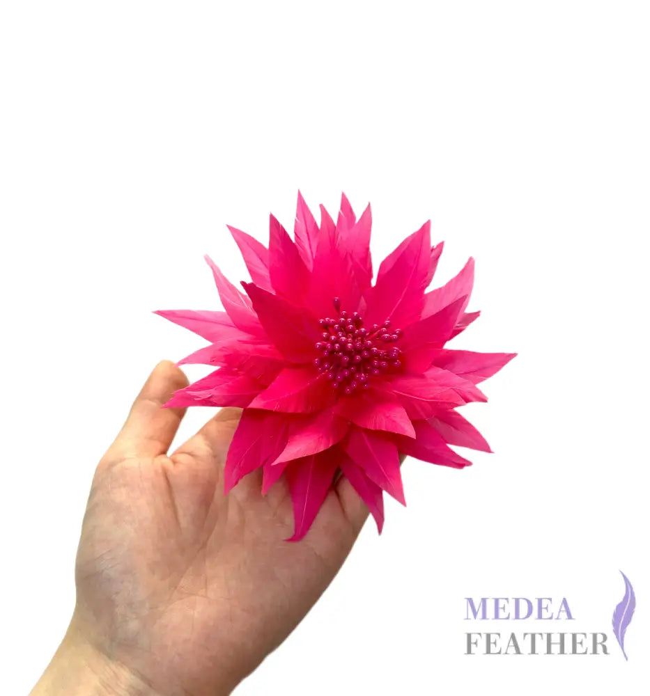 10cm Wide Tiny Handmade Lotus Feather Flower #92 hot pink