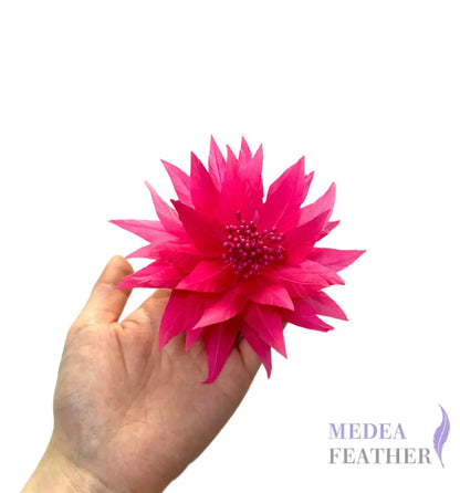 10cm Wide Tiny Handmade Lotus Feather Flower #92 hot pink