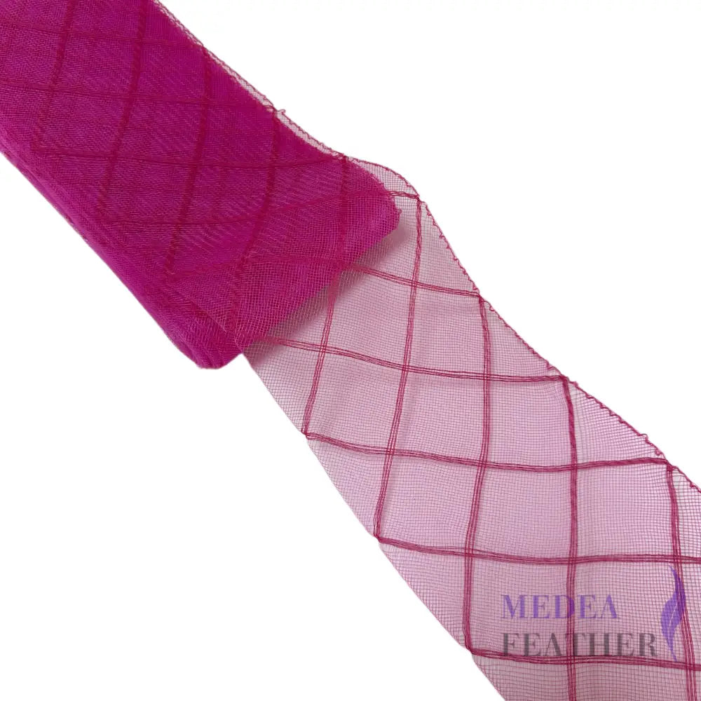 12cm Wide Diamond Cross Woven Crin Braid - Barbie Pink / With thread on 1 side