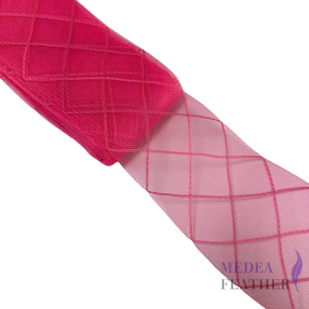 12cm Wide Diamond Cross Woven Crin Braid - Hot Pink / With thread on 1 side