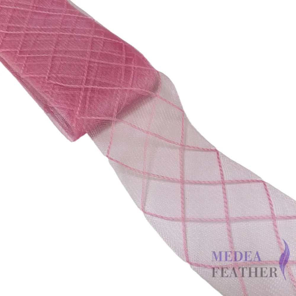12cm Wide Diamond Cross Woven Crin Braid - Leather Pink / With thread on 1 side