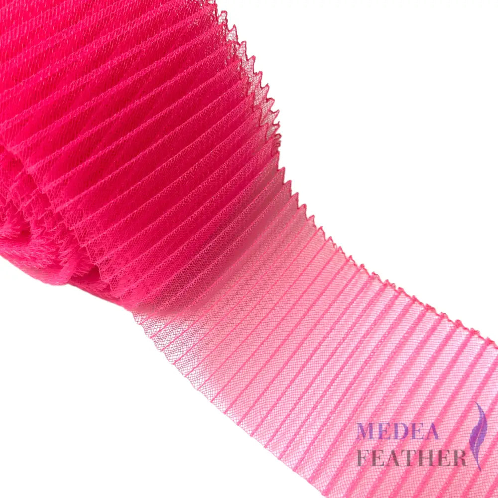 12cm Wide Pleated Woven Crin Braid - Hot Pink