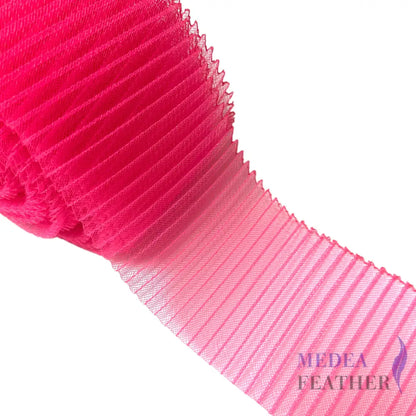 12cm Wide Pleated Woven Crin Braid - Hot Pink