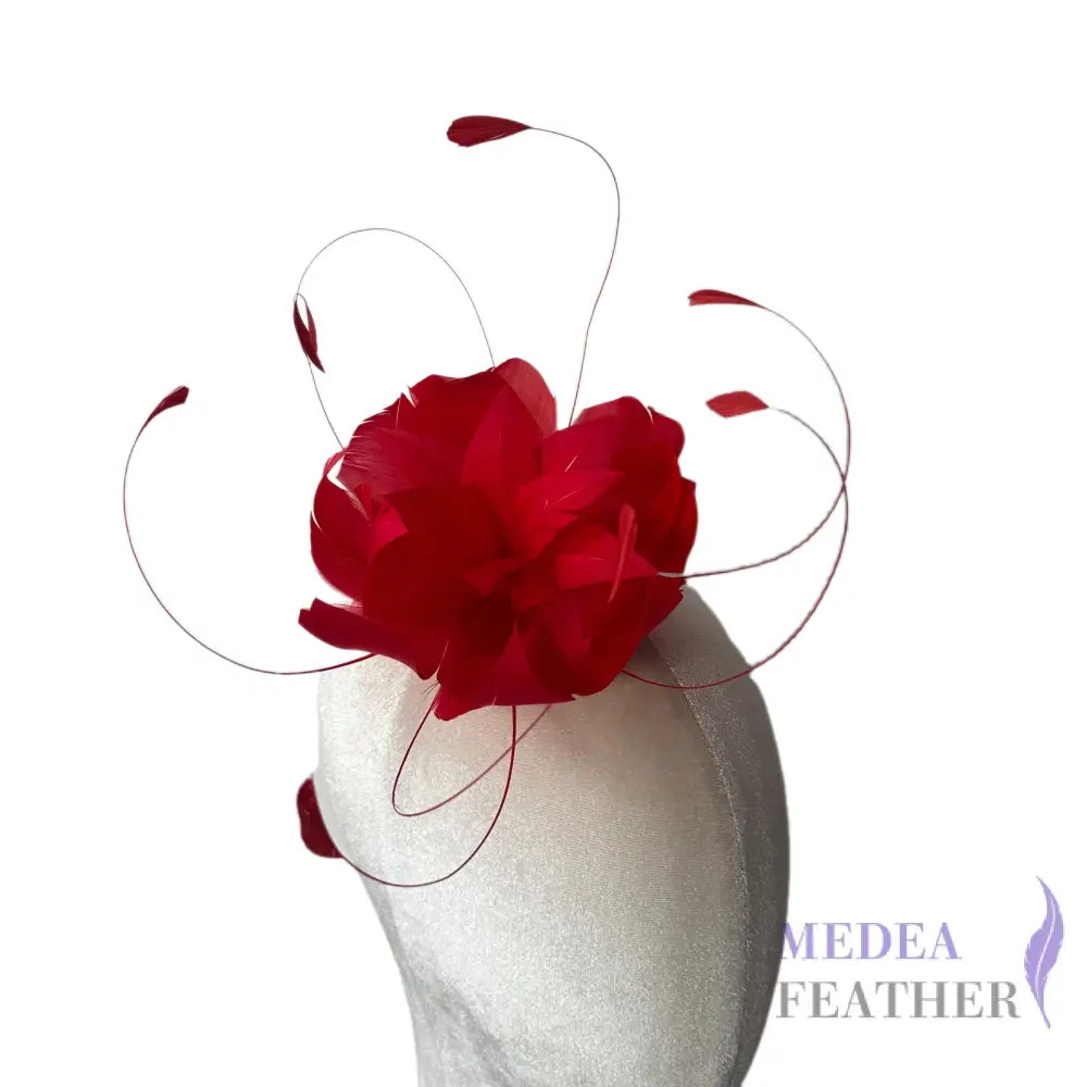 13cm Curled Feather Flower Bud with Coque Feather DS260506 - #22 red
