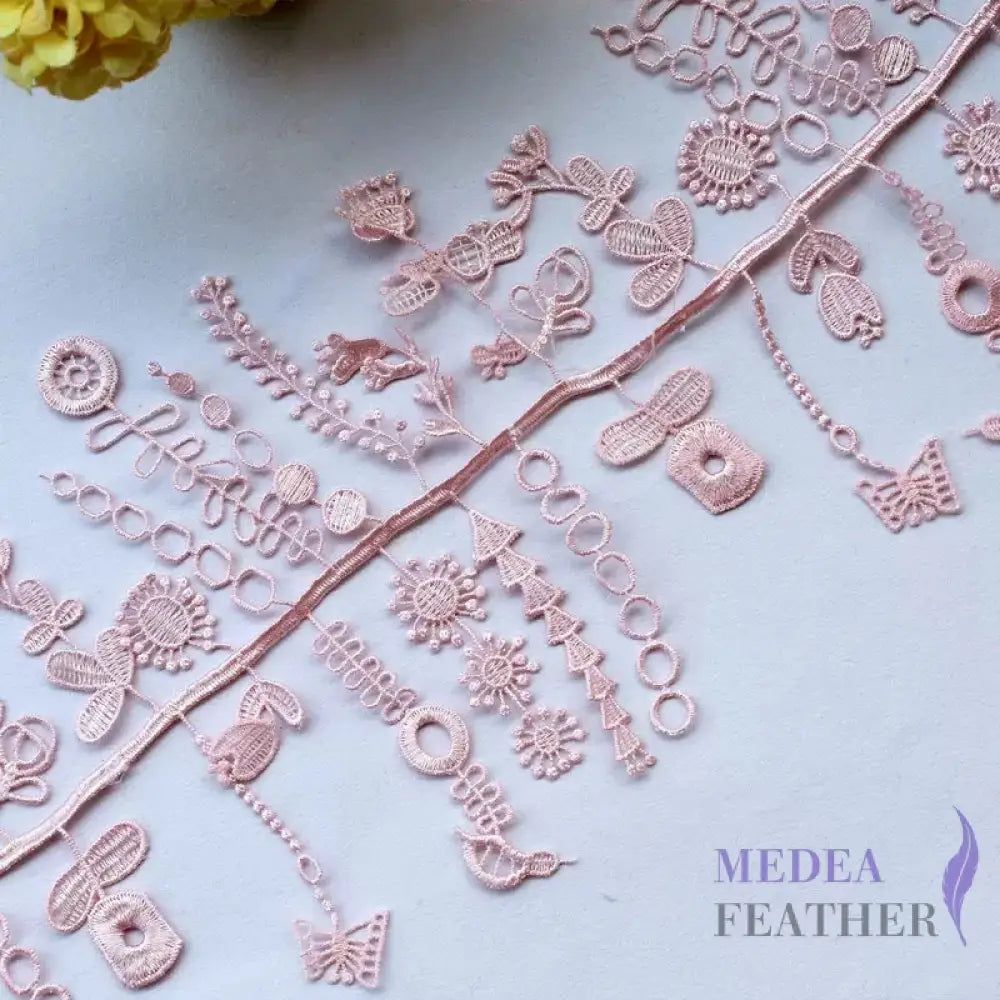 13cm Wide Flower Lace Trim - Pink