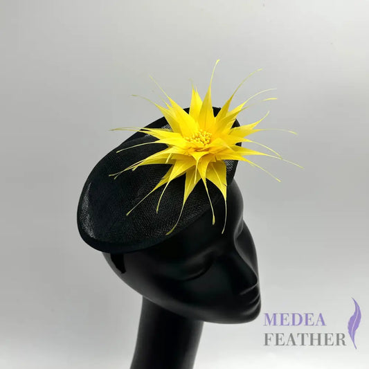 13cm Wide Tiny Handmade Feather Flower #58 yellow