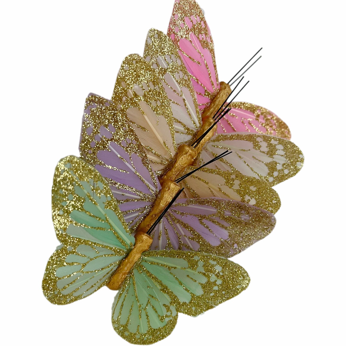 Handmade Glitter Feather Butterflies - Mixed Colors 12 pcs set