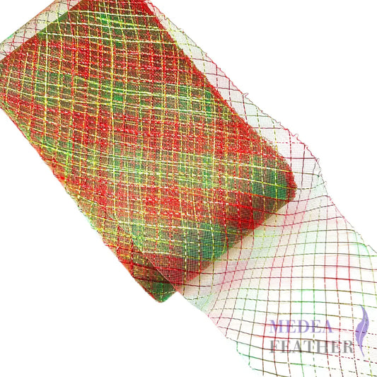 15cm Wide Green & Red Lurex-thread Woven Crin Braid 1 Meter