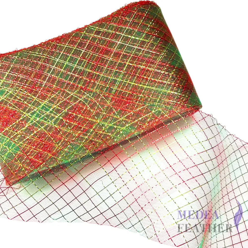 15cm Wide Green & Red Lurex-thread Woven Crin Braid 10 Meters