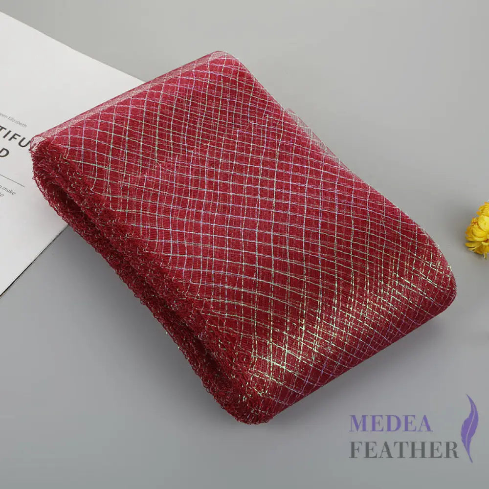 15cm Wide Lurex-thread Plain Woven Crinoline Braid Burgundy + Silver / 1 meter