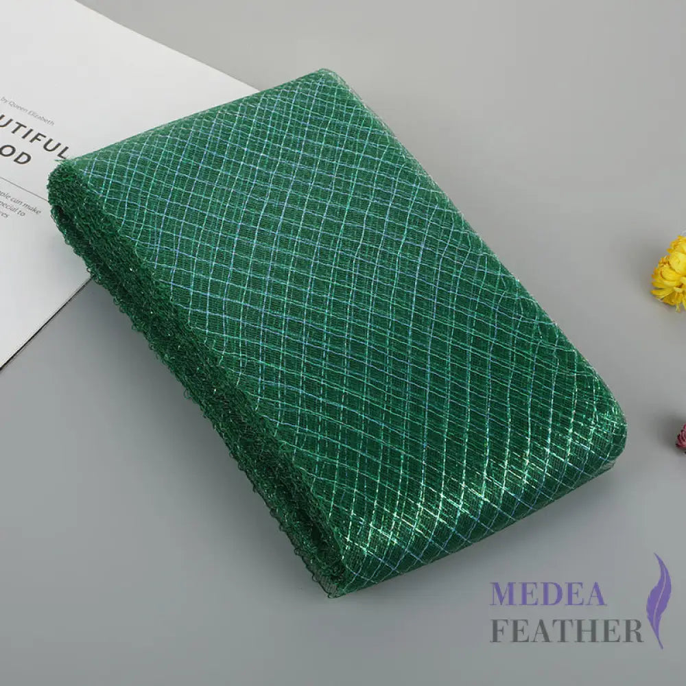 15cm Wide Lurex-thread Plain Woven Crinoline Braid Deep Green + Silver / 1 meter