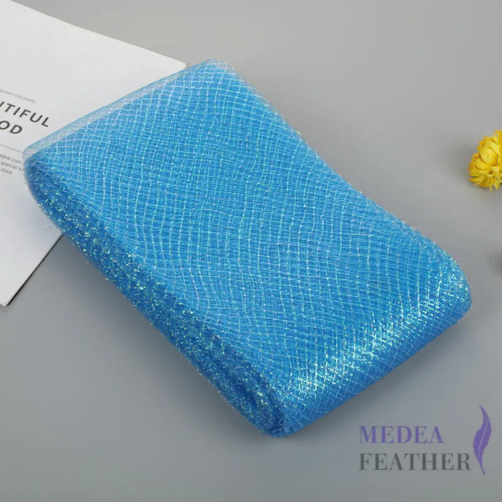 15cm Wide Lurex-thread Plain Woven Crinoline Braid Light Turq.+Silver / 1 meter