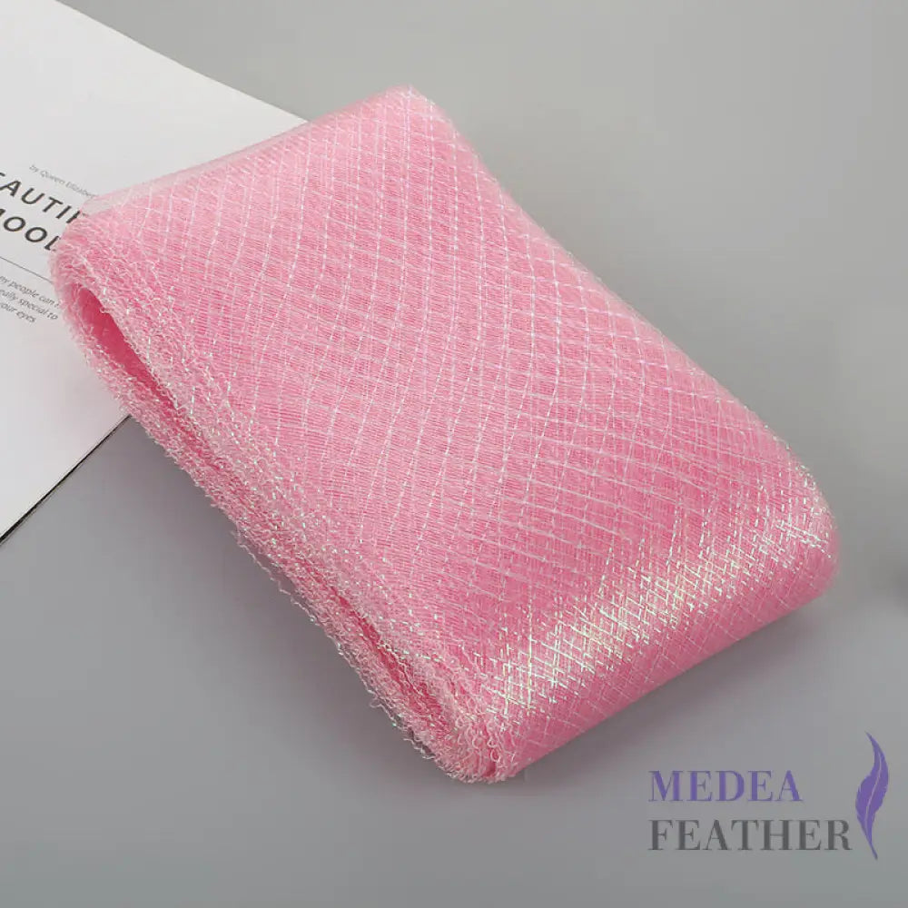 15cm Wide Lurex-thread Plain Woven Crinoline Braid Pink + Silver / 1 meter